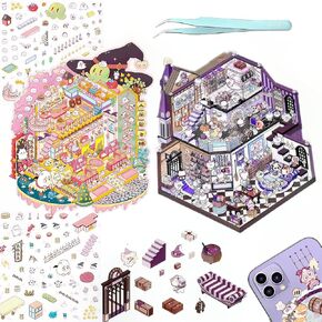 20 Sets DIY 3D House Stickers with Material Book,Fun DIY Sticker Scene for Teens Adults,Rich Collection of 3D Space Stickers and Storage Spiral Notebook,Relief Stress Pass The Time
