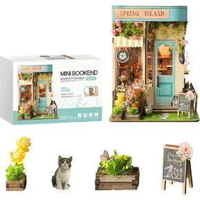 Book Nook Kit, DIY Miniature House Kit for Adults Activity Mini Puzzle Tiny Home Garden Dollhouse Kit Bookshelf Decor Gift for Women Teenagers Craft Lovers Spring Island （SQ-46