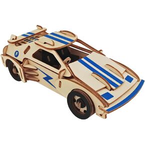 Dlong 3D Wooden Model Toy Kit DIY Assembly Construction Jigsaw Puzzle Woodcraft Set Build Ferrari Sports Car Kit Kids Wooden Guzzle Model Toy Toy