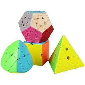 SPEED Cube مجموعة Ahyuan Professional 4 Pack Qiyi Magic Cube Bundle 3x3 Pyramid Cube Megaminx Skew Ivy Stickerless Chapes Fast and Smooth Buzzles للأطفال والبالغين