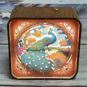 3D Wooden Night Light ، ألغاز الطاووس للبالغين ، ضوء ليلي للعناية بالآكريليك مع مفتاح قابل لللمس ، هدايا مخصصة لمحبي صديق العائلة DIY （قابلة لإعادة الشحن）