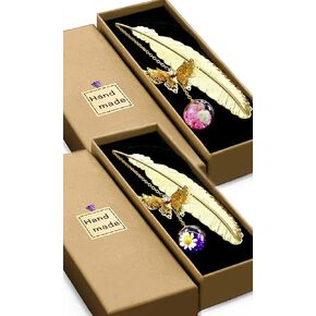 2 Pack Metal Feather Bookmark with Gifts Box, Funny Birthday & Christmas Gifts for Women, Valentine's Day & Christmas Stocking Stuffer