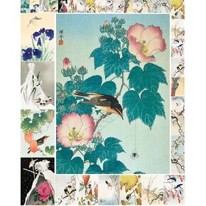 Decoupage Paper Pack (35 Sheets 6 "x8") الرسوم التوضيحية على الطراز الياباني للطيور الجميلة والزهور Flonz Vintage Illustration بطاقات لتفكيك الحرف والحرفية والسردة
