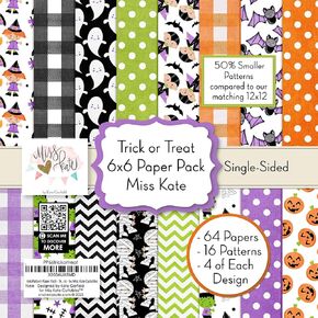6x6 Pattern Paper Pack - Trick or Treat - for Halloween Scrapbook Premium Specialty Paper Single-Sided 6"x6" Collection Includes 64 Sheets - 50% Smaller Patterns - by Miss Kate Cuttables