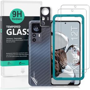 Ibywind Screen Protector For Xiaomi 12T 5G(6.67 Inches),with 2Pcs Tempered Glass,1Pc Camera Lens Protector,1Pc Backing Carbon Fiber Film[Fingerprint Reader,Easy to install]