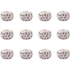 Craftdady 100pcs عشوائية ملونة بوليمر بوليمر طين كبير حبات أوروبية مع راينستون 11-12x7-7.5mm رونديل شريحة الفواصل للخرز لسلسلة الأفعى DIY صنع 5 ملم حفرة كبيرة