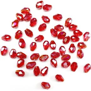 Crystal Glass Beads Teardrop Vertical Hole Faceted Shape Crystal AB Spacer Beads for Jewelry Making DIY Bracelet Necklaces Pendant Handmade Decorations (Green AB, 6x8mm)