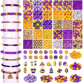 2200PCS+ Game Day Beads Charms for Bracelet Making Polymer Clay Beads Crystal Pearl Letter Gold Spacer Beads Football Charms for Game Day Bracelet Necklace Making DIY Crafts