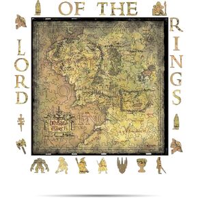 Lord of the Rings Wooden Buzzles للبالغين - حجم A2 مع 531 قطعة من الألغاز الخشبية - خريطة الأرض الوسطى - الألغاز بانورة بأشكال فريدة - 15.2 "× 15.4"