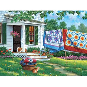 أجزاء وقطع - 300 قطعة بانورامزو للألغام للبالغين - 18 "× 24" - Calico Country - 300 PC قطعة كبيرة من الألحان الكلب والقطط القطط بواسطة John Sloane