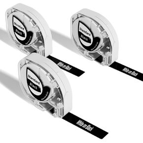 Phomemo P12 P12-Pro Label Maker Tapes, Replacement for DYMO Label Maker Refills Pastic Tape for DYMO Letra Tag 100H LT-100T Plus LT110T, 1/2 Inch x 13 Ft (12mm x 4m) Black on White, 3-Pack