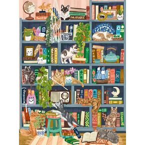 Buffalo Games - Bonjour - Olivia Gibbs - Cats at Home Library - 1000 قطعة بانورامزو للبالغين - لغز صعب مثالي لليالي اللعبة