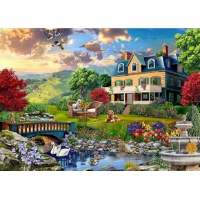 Country House Holiday Buzzles للبالغين 1000 قطعة ، والألغاز المناظر الطبيعية للمناظر الطبيعية ، اللغز اللغز جبل البحيرة.