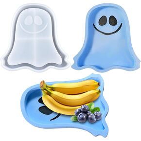 Cute Ghost Shape Tray Silicone Resin Mold Halloween Theme Epoxy Casting Mold for DIY Craft Jewelry Holder Candle Holder Vanity Tray Dish Home Decor