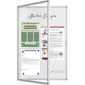 Lockable Magnetic Whiteboard Enclosed Bulletin Board – 36x24 Inch Aluminum Frame Notice Board with Acrylic Door Wall-Mounted Dry Erase Display for Home, Office, School & Lobby
