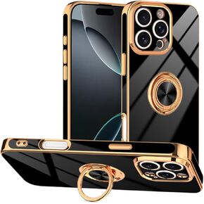 Tnarru Designed for iPhone 16 Pro Max Case with Ring Stand, Support Magnetic Car Mount Rotatable Finger Ring Holder Soft TPU Cover Plating Edge Protective Slim Phone Case for iPhone 16 Pro Max Purple