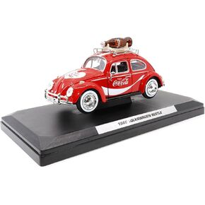 1966 Volkswagen Beetle Red استمتع بـ Coca-Cola مع رف سقف وملحقات 1/24 Diecast Model Car بواسطة Motor City Classics