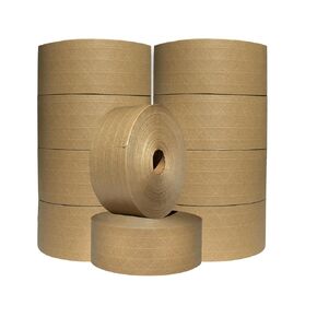 3 '' × 492 قدم (150 مترًا) ماء مقوى من الشريط الورقي kraft kraft ، قوة كسر 30 رطلاً ، شحن آمن التعبئة ، شريط غامق واضح ، بني - 10 لفات