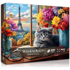 Pickforu Cat Buzzles للبالغين 1000 قطعة ، لغز كتاب Kitty ， Tower Tower eiffel هريرة اللغز المناظر الطبيعية الخلابة ، الحيوانات الأزهار الأزهار للألغاز للبالغين