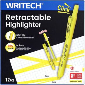 نصيحة الإزاحة القابلة للسحب من Writech: أقلام الحبر الصفراء الفلوريسنت لا توجد حزمة نزيف ومستحضرات لمكتب المدرسة المنزلية (صفراء 12)