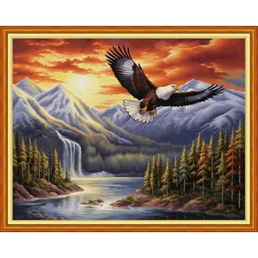 Dooxvey Cross Stitch Kits for Adults Stamped Full Range of Embroidery Starter Kits for Beginners 11CT Printed Cross Stitch Patterns Needlepoint Kits Stamped Crossstitch-Eagle 18x18 inch