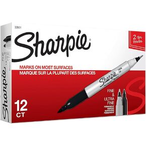 Sharpie Twin Tip Permanent Markers, Fine and Ultra Fine, Black, 24 Count
