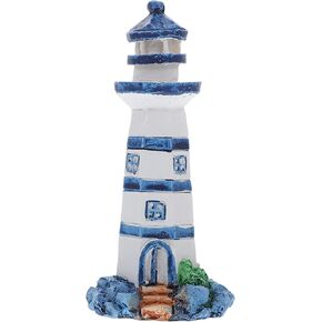 Wakauto Mini Resins Lighthouse التماثيل المتوسطية الحلي الزخارف الزخرفة النموذجية الخشبية الخشبية الزخرفة للقطار للسكك الحديدية مشهد البناء الأسماك الأزرق الأزرق ، 3.8 "الارتفاع