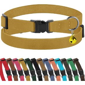 Muromto Breakaway Cat Collar Leather Soft Adjustable Pet Kitten Collars with Bell Pink Brown Blue Green Red (Yellow)