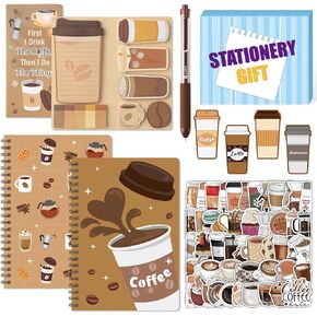 B1ykin Notebook Sticky Notes Set Set ، 5pcs A5 Spiral Notebooks with sticky notes sticky pen stickers magnet king kead for Office School School Supplies Supplies Gift (Coffee)