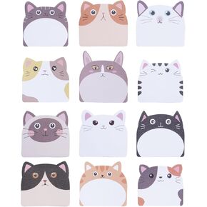 Raynag 12 Pack 360 Sheets Cartoon Cat Sticky Notes Cute Kitty Kitty على شكل ملاحظة لزجة منصات الكتابة ذاتية الكتابة المذكرة ملاحظة تذكير الرسائل بمدرسة Home Office School (CAT)