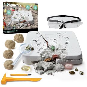 Discovery ™ Mindblown Big Treasure Dig Ste Kit - كشف 15 معادنًا ، 4 جيوديس من الكريستال ، وشذرات البايرايت مع أدوات تعليمية للأطفال