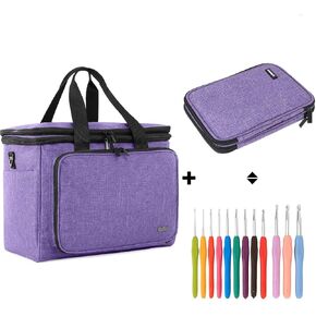 Teamoy Knitting Tote Bag Bundle with 12Pcs Ergonomic Crochet Hook Set and Case, Perfect for Crochet Beginner, Knitting Enthusiasts