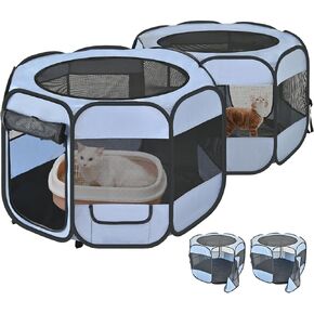 2-in-1 Cat Playpens ، قابلة للفصل إلى 2 playpens منفصلة مع 2 أبواب إضافية ، مع منصات التبول ، حاوية خيمة Cat Playpen Playpen Playpen Playpen للقطن والجرو الداخلي الاستخدام في الهواء الطلق (S ، 58 "LX29''WX17'H)