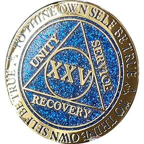 RecoveryChip 25 Year AA Medallion Reflex Blue Glitter Gold Gold Plated Color XXV