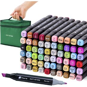 Artistro 24 علامات الكحول مزدوجة-مجموعة أقلام قائمة على الكحول ، إزميل + نصيحة دقيقة ، حبر سريع جاف ، مقاوم للتلاشي