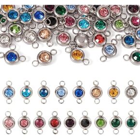 Cheriswelry 34pcs سحر موصل الفولاذ المقاوم للصدأ مسطح الجولة راينستون رابط الصعود 17 ألوان لسباق سوار قلادة DIY صنع المجوهرات