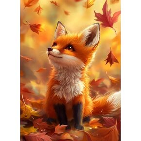 Heibago Cute Fox Diamond Painting Kits للبالغين ، 5D Drill Cloy Round Animal Painting Gems with Fox Fox Diamond Art ، Diamond Dots Perfect for Home Wall Decor 12x16inch
