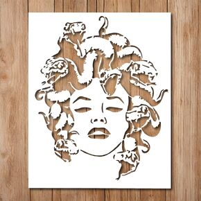 Medusa Stencil - Snake Creature Graffiti Street Art Mythology Stencils Lesipational Resulable للطلاء على الخشب ، والزجاج ، والجدار ، والجدران ، والأواني الزجاجية - Snake Graffiti Art Stencil (8.5 × 11)