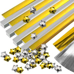 800 Glitter Foil Origami Star Strips - Lucky Star Paper Strips for DIY Handcrafts, School Teaching, Party Decor - Gold, Silver