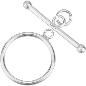 Beebeecraft 2 مجموعات 925 Clasps المجوهرات الفضة الجنيه الفضية مستديرة حلقة Toggle T Round Clasps لمجوهرات صنع سوار القلادة موصلات قرطية DIY Crafts 23x6mm