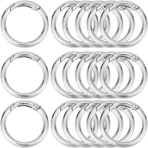 1 Box 20Pcs Round Clasp Clip O Rings Silver Circle Carabiner Clip Split Zinc Alloy Hook Smooth Open Small Spring O Rings for Jewelry Making Keychain Lanyard Bags Supplies DIY Craft Accessory