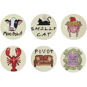 6 PCS Paints Diamond Coasters مجموعات مجموعة ، Diamond Crafts DIY Funny Coasters Diamond Art Kits Adult Craft Diamond Dots of Family Restaurant Decoration Gift (3.9x3.9 Inch)