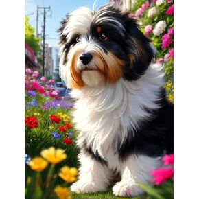Kayeiuu Diamond Painting Kits Havanese and Flowers ، Flower and Dog Art Art Art Beginners 5D Round Diamond Crystal Gemstone Cross Cross Craft ، مناسبة لديكور الجدار أو هدية إعطاء 12x16in