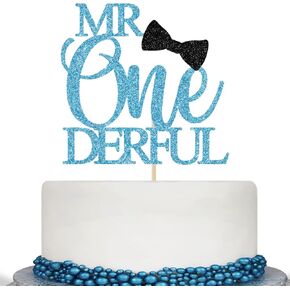 السيد OneDerful Boy 1st عيد ميلاد الكعكة Topper ، طفل رضيع ديكور حفل عيد ميلاد عام واحد ، بلات الأزرق