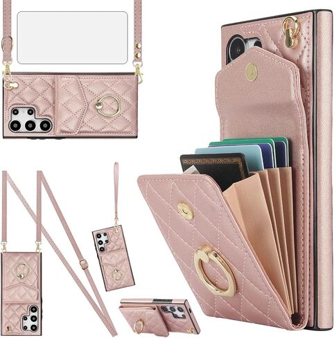 Asuwish Phone Case for Samsung Galaxy S24 Ultra 5G Wallet Cover with Tempered Glass Screen Protector and Wrist Strap Ring RFID Blocking Credit Card Holder Cell S24Ultra 24S S 24 24Ultra Women Wine Red in Saudi Arabia