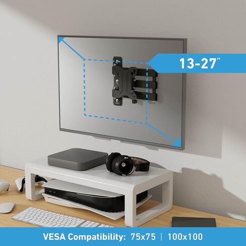 D-Line TV Wall Bracket for 13-27 Inch TVs, Tilt, Turn and Extend TV Wall Bracket with Spirit Level, Full Motion Monitor Mount - VESA 75x75mm - 100x100mm, Holds up to 55lbs in Kuwait