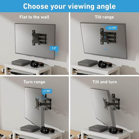 D-Line TV Wall Bracket for 13-27 Inch TVs, Tilt, Turn and Extend TV Wall Bracket with Spirit Level, Full Motion Monitor Mount - VESA 75x75mm - 100x100mm, Holds up to 55lbs in Kuwait