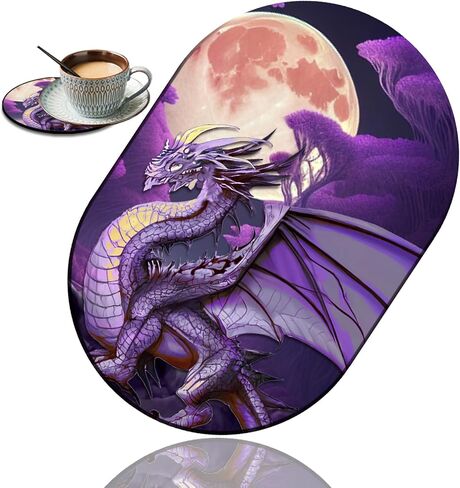 Mouse Pad, Computer Mouse Pad, Portable Office Non-Slip Rubber Base Wireless Mouse Pad, Laptop, Games, Office and Home, Purple Dragon Purple Moon in Saudi Arabia