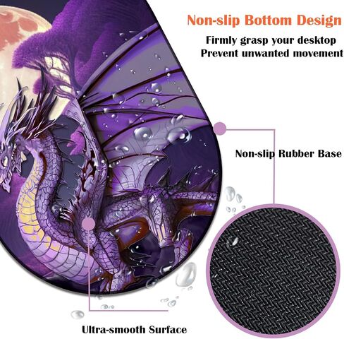 Mouse Pad, Computer Mouse Pad, Portable Office Non-Slip Rubber Base Wireless Mouse Pad, Laptop, Games, Office and Home, Purple Dragon Purple Moon in Saudi Arabia