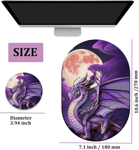 Mouse Pad, Computer Mouse Pad, Portable Office Non-Slip Rubber Base Wireless Mouse Pad, Laptop, Games, Office and Home, Purple Dragon Purple Moon in Saudi Arabia